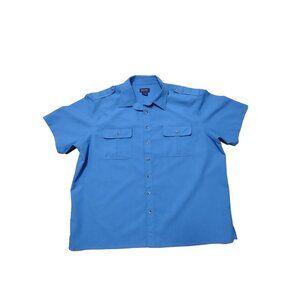 Vintage John Blair Shirt Blue Textured 2 Pocket Casual Epaulettes Mens 3XL